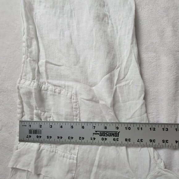 Vintage Italian White Linen Cargo Cropped Pants Elastic Waist Casual Pull-On - Picture 8 of 9